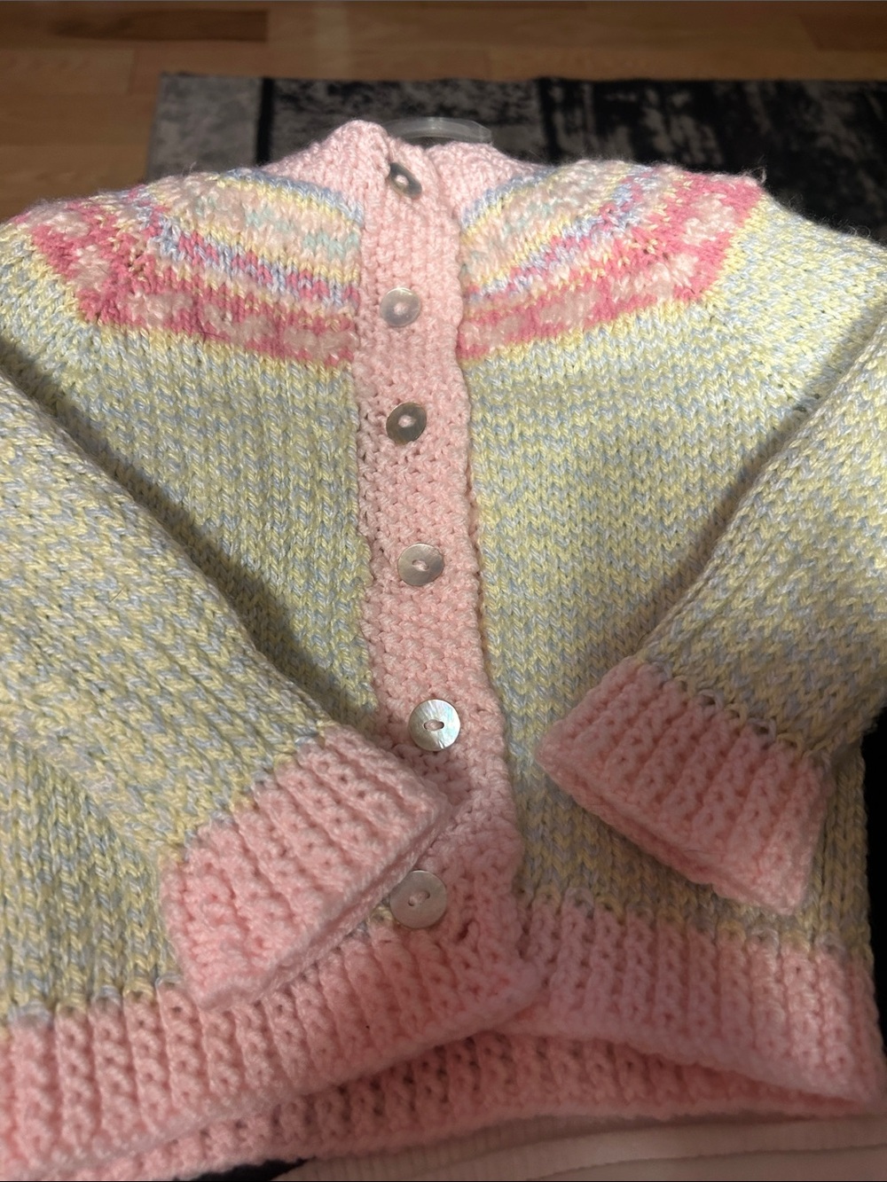 Pastel Pink & Yellow Knit Button-Front Cardigan 0-12 twelve months infant